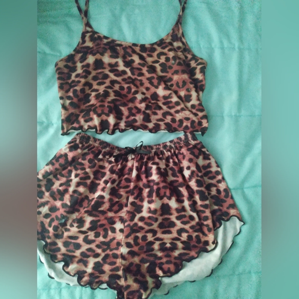 Shein small cheetah pajama set size small